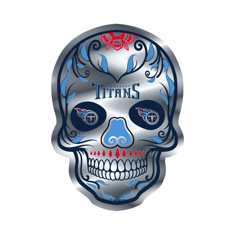 Tennessee Titans - Sugar Skull - Silver Chrome Vinyl Sticker - Custom Size