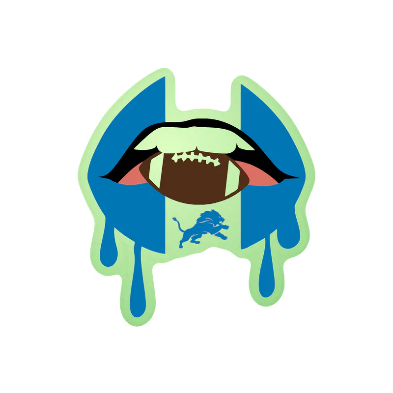 Detroit Lions - Lips With Football - Glow in the Dark Vinyl Sticker - Custom Size