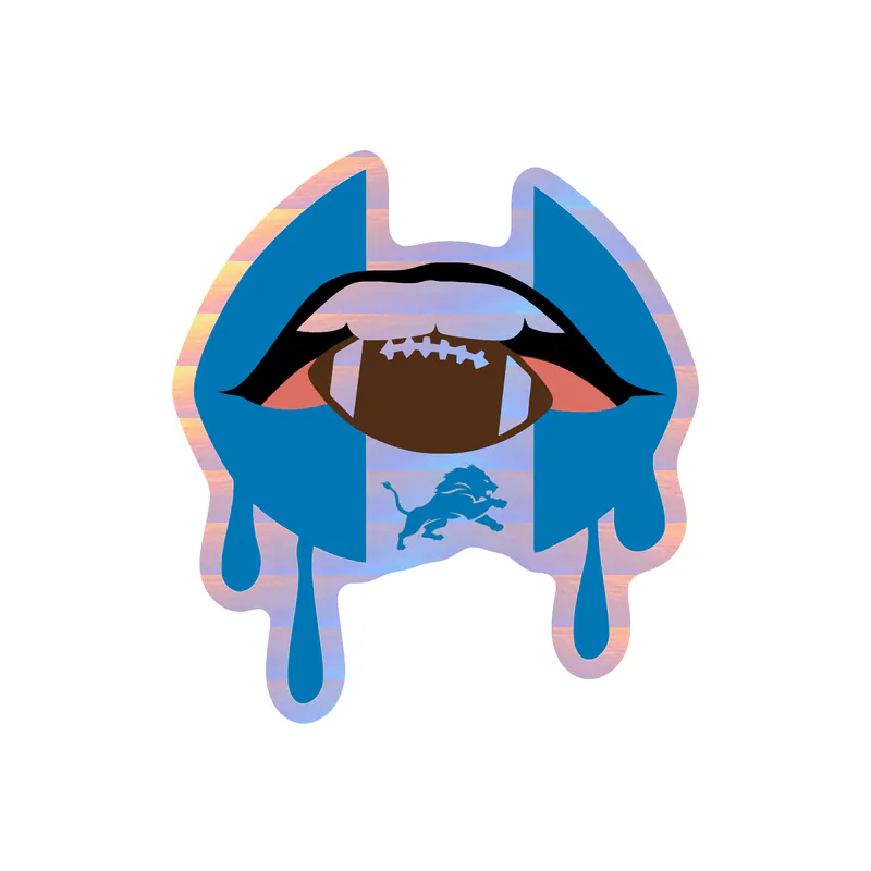 Detroit Lions - Lips With Football - Holographic Vinyl Sticker - Custom Size