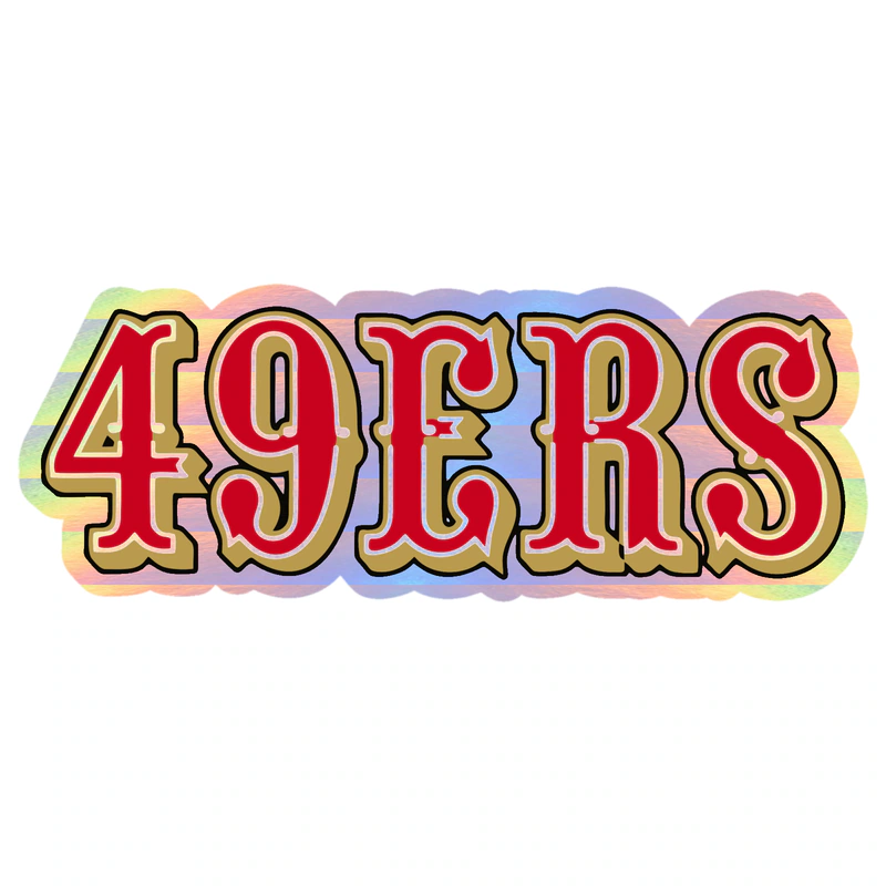 San Francisco 49ers - Gold and Red Lettering - Holographic Vinyl Sticker - Custom Size