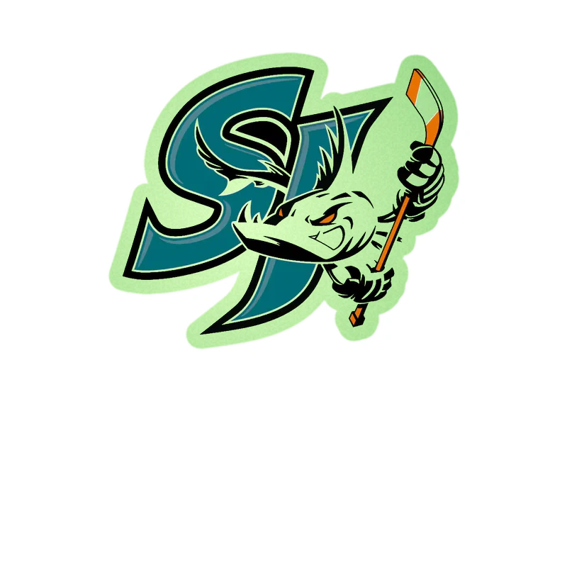 San Jose Sharks - SJ With Shark And Hockey Stick - Glow in the Dark Vinyl Sticker - Custom Size