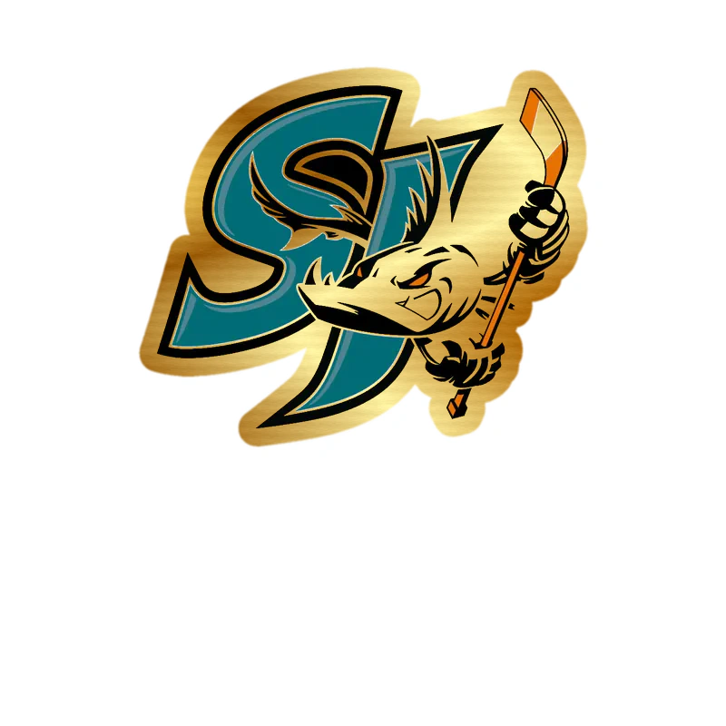 San Jose Sharks - SJ With Shark And Hockey Stick - Gold Chrome Vinyl Sticker - Custom Size