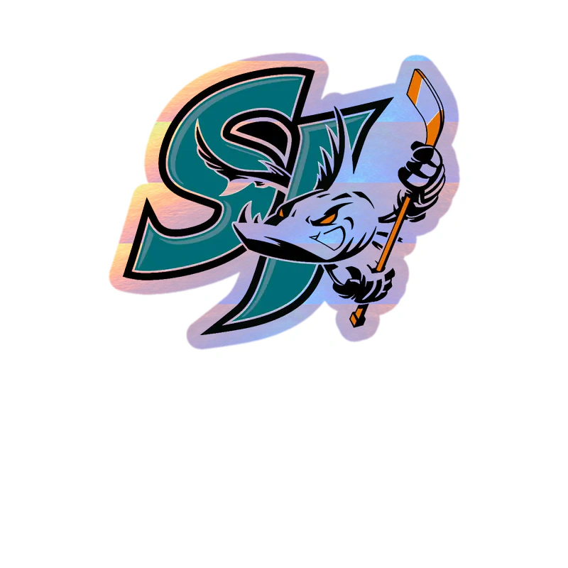 San Jose Sharks - SJ With Shark And Hockey Stick - Holographic Vinyl Sticker - Custom Size