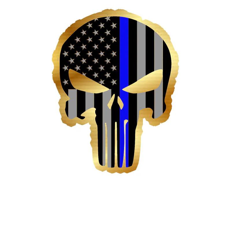 Punisher American Flag Blue Line Gold Chrome Vinyl Decal - custom size