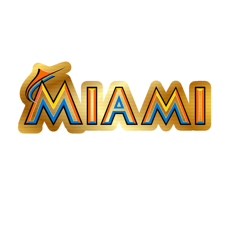 Miami Marlins - White Miami - Gold Chrome Vinyl Sticker - Custom Size