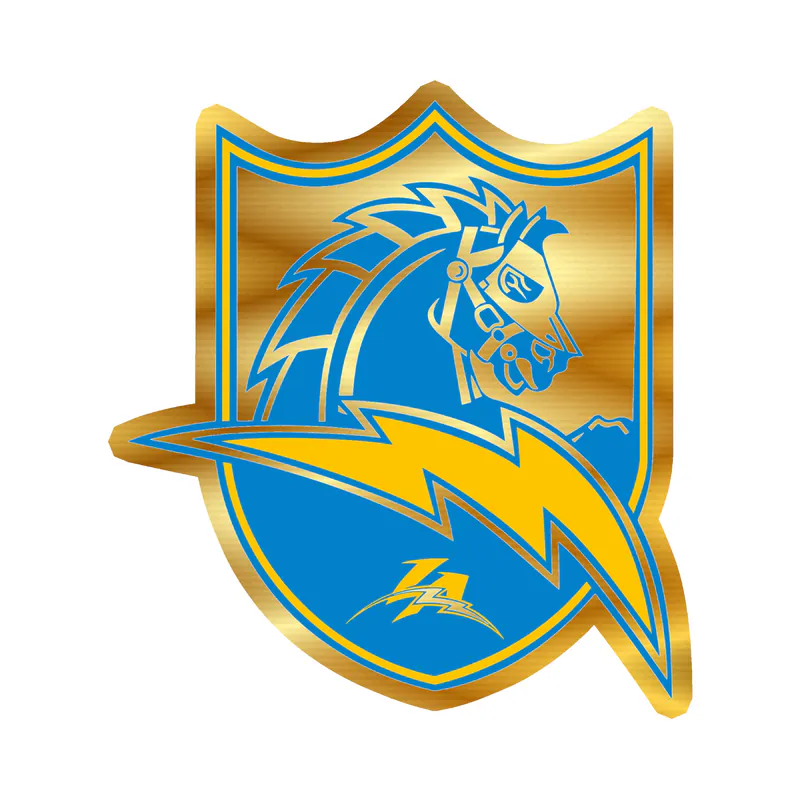 Los Angeles Chargers - Light Horse Shield - Gold Chrome Vinyl Sticker - Custom Size