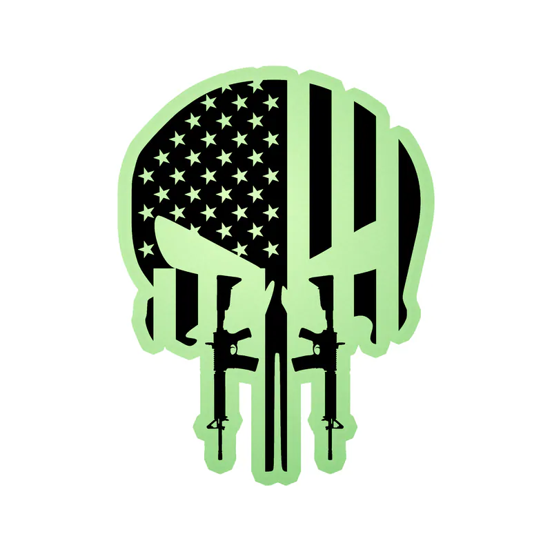 Punisher American Flag Glow in the Dark Vinyl Decal - Custom Size