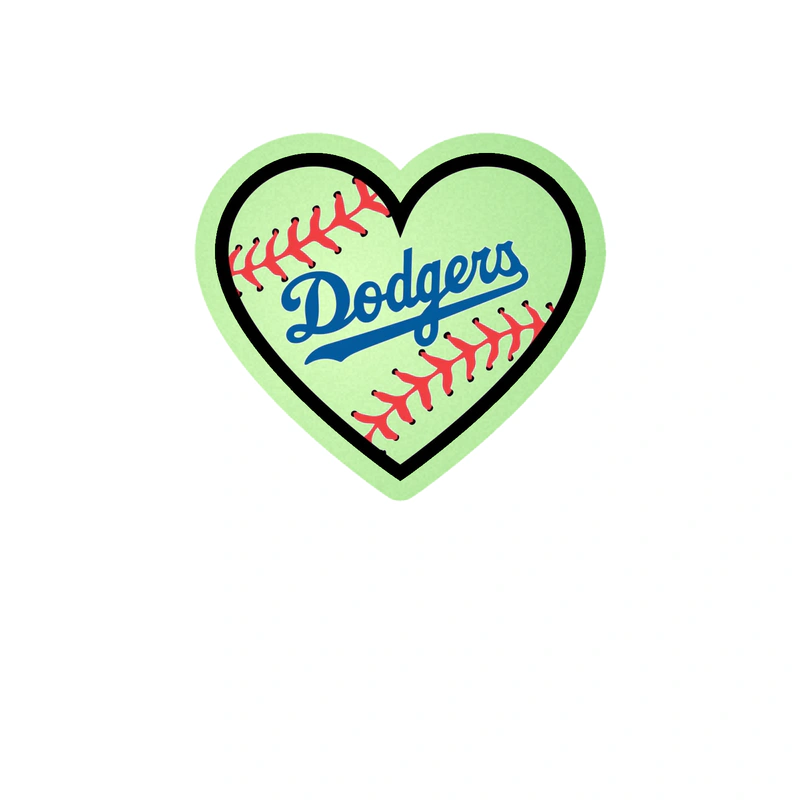 Los Angeles Dodgers - Heart Dodgers In Middle - Glow in the Dark Vinyl Sticker - Custom Size