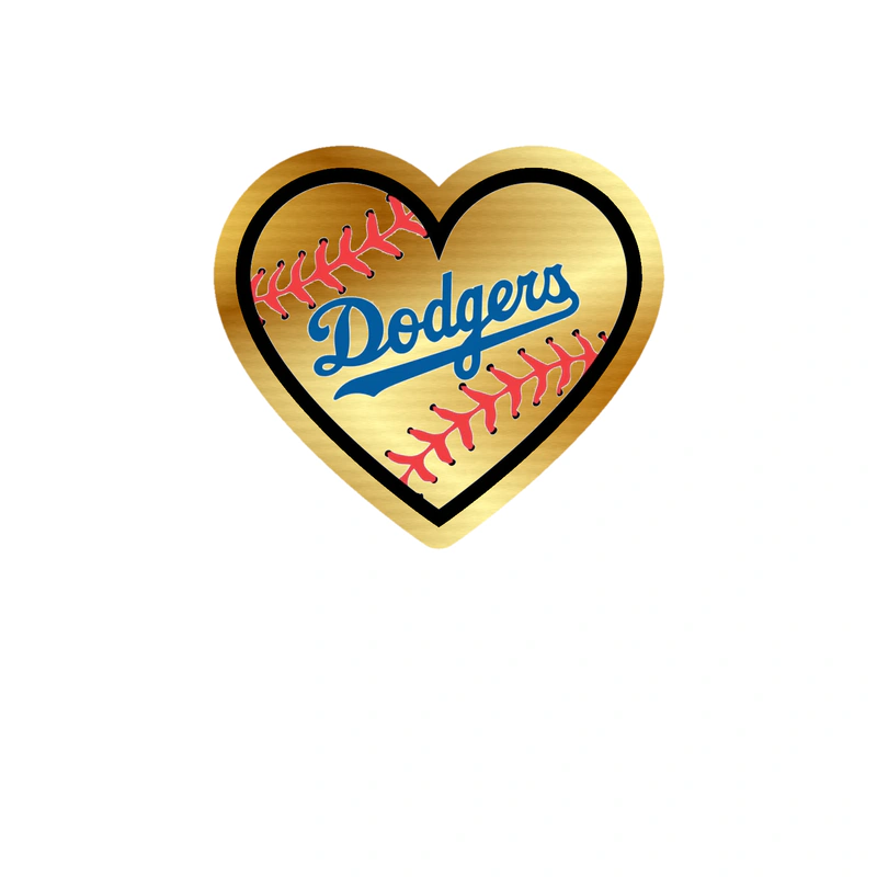 Los Angeles Dodgers - Heart Dodgers In Middle - Gold Chrome Vinyl Sticker - Custom Size