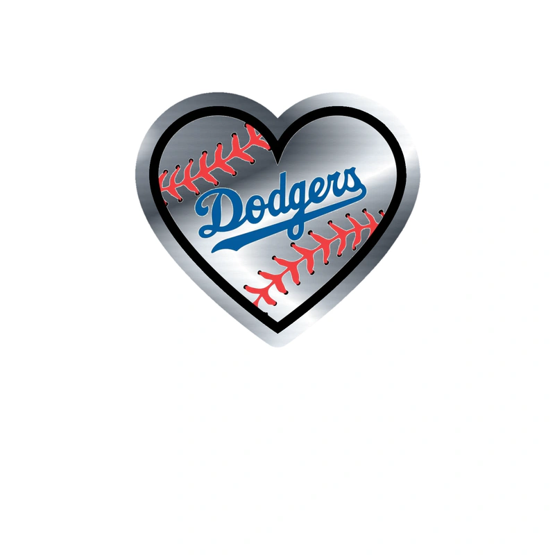Los Angeles Dodgers - Heart Dodgers In Middle - Silver Chrome Vinyl Sticker - Custom Size