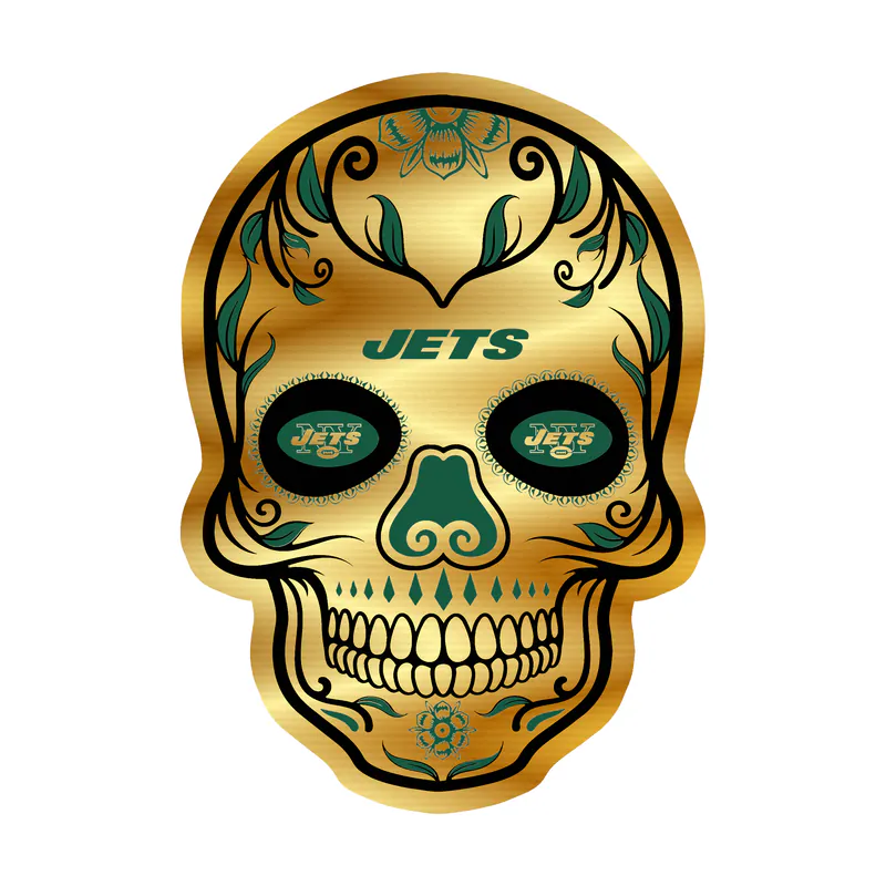 New York Jets - Sugar Skull - Gold Chrome Vinyl Sticker - Custom Size