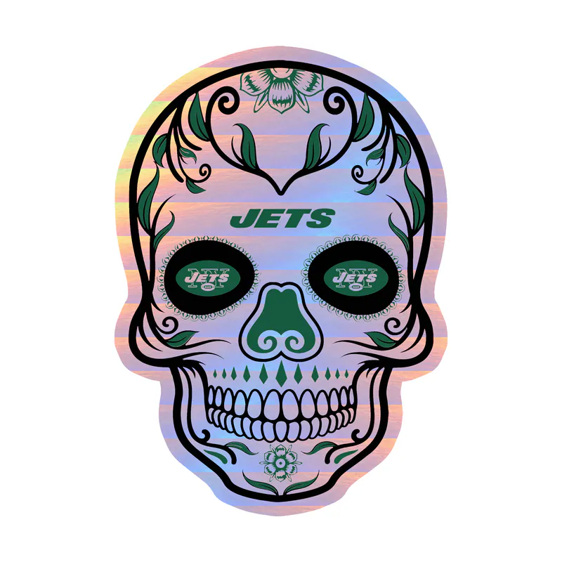 New York Jets - Sugar Skull - Holographic Vinyl Sticker - Custom Size