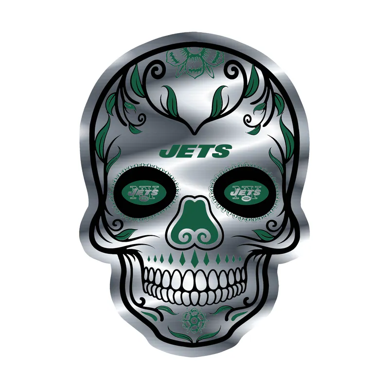 New York Jets - Sugar Skull - Silver Chrome Vinyl Sticker - Custom Size