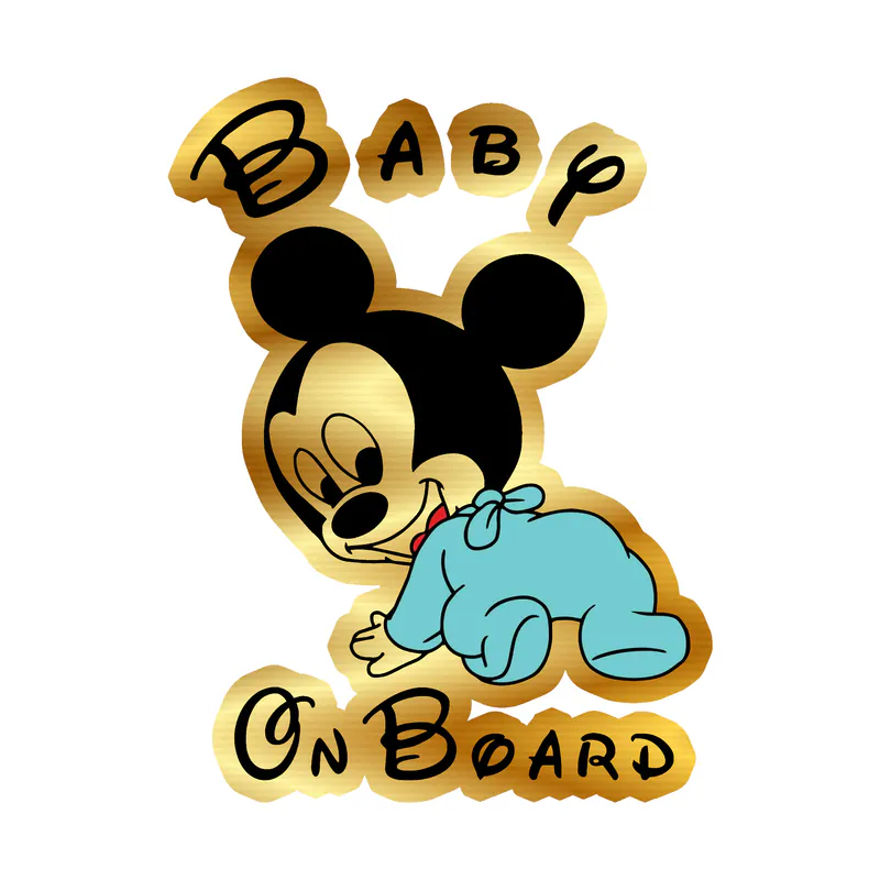 Mickey Baby on Board Gold Chrome Vinyl Sticker - Custom Size