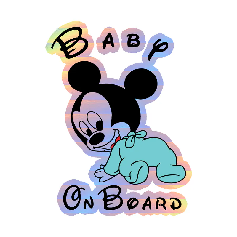 Mickey Baby on Board Holographic Vinyl Sticker - Custom Size