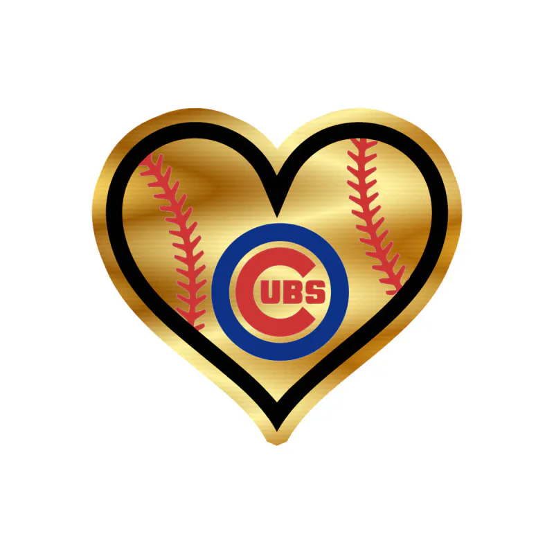 Chicago Cubs - Baseball Heart - Gold Chrome Vinyl Sticker - Custom Size