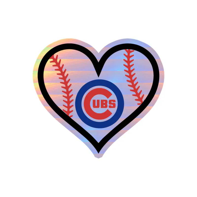 Chicago Cubs - Baseball Heart - Holographic Vinyl Sticker - Custom Size