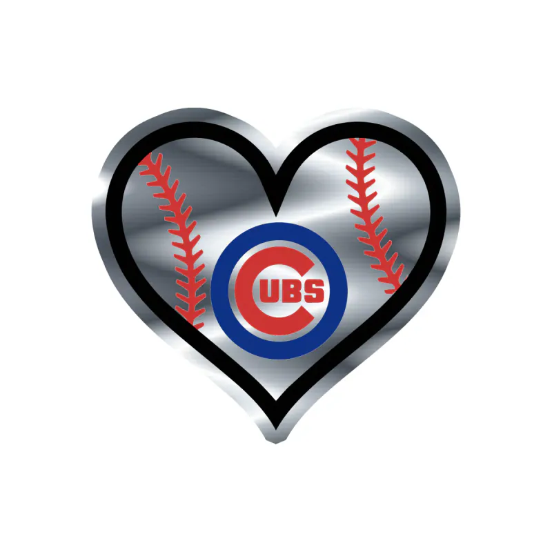 Chicago Cubs - Baseball Heart - Silver Chrome Vinyl Sticker - Custom Size