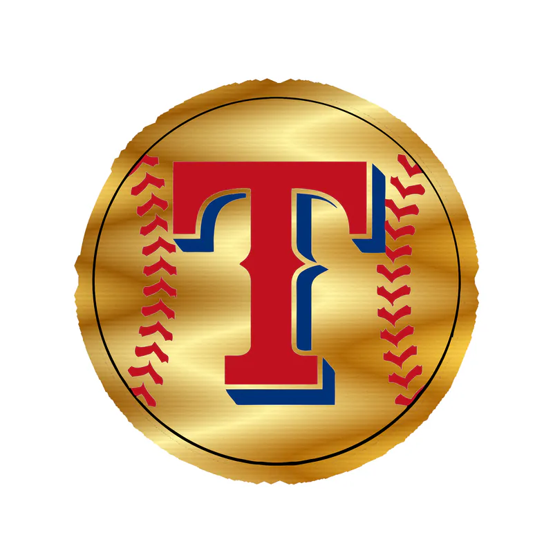 Texas Rangers - Baseball With T - Gold Chrome Vinyl Sticker - Custom Size
