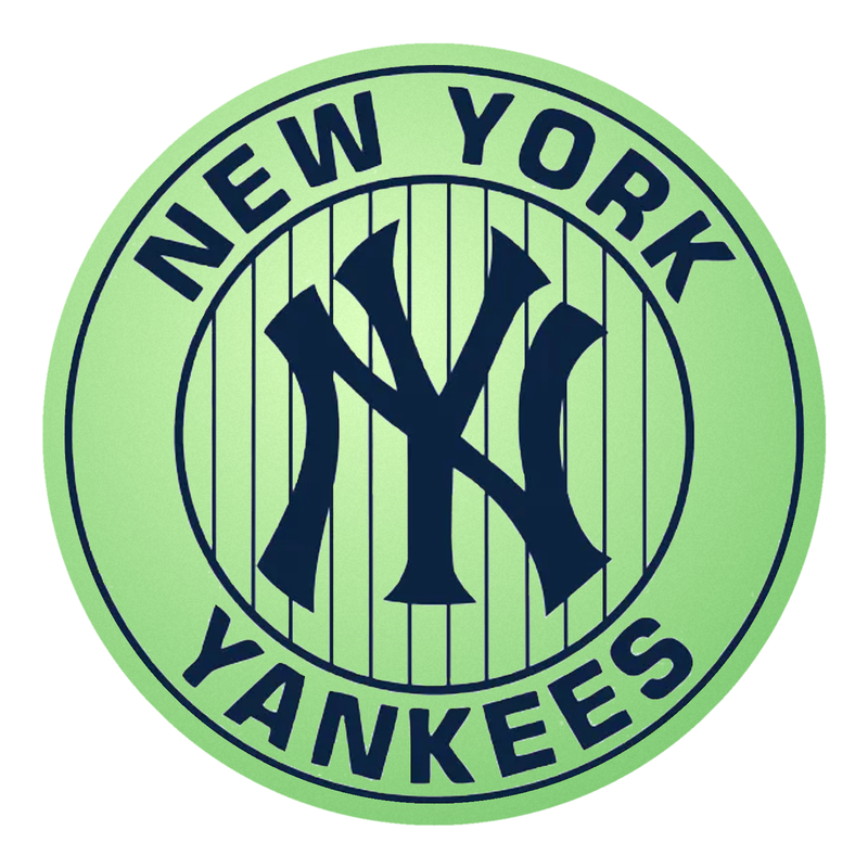 New York Yankees - White Circle With Stripes And Blue Words - Glow in the Dark Vinyl Sticker - Custom Size