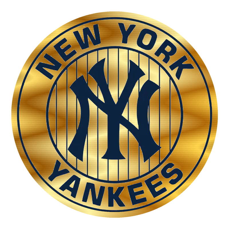 New York Yankees - White Circle With Stripes And Blue Words - Gold Chrome Vinyl Sticker - Custom Size
