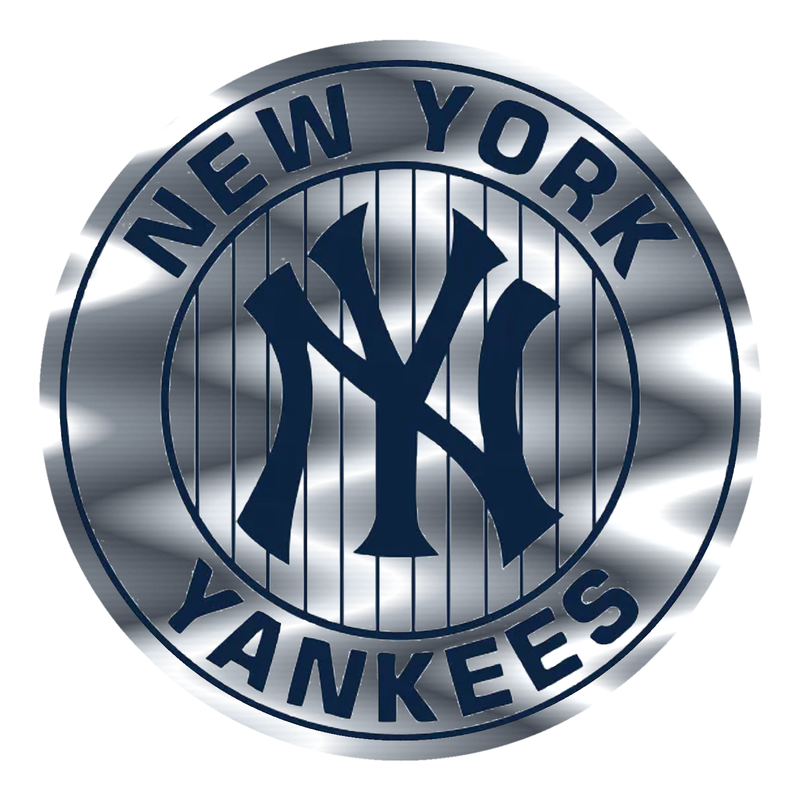 New York Yankees - White Circle With Stripes And Blue Words - Silver Chrome Vinyl Sticker - Custom Size