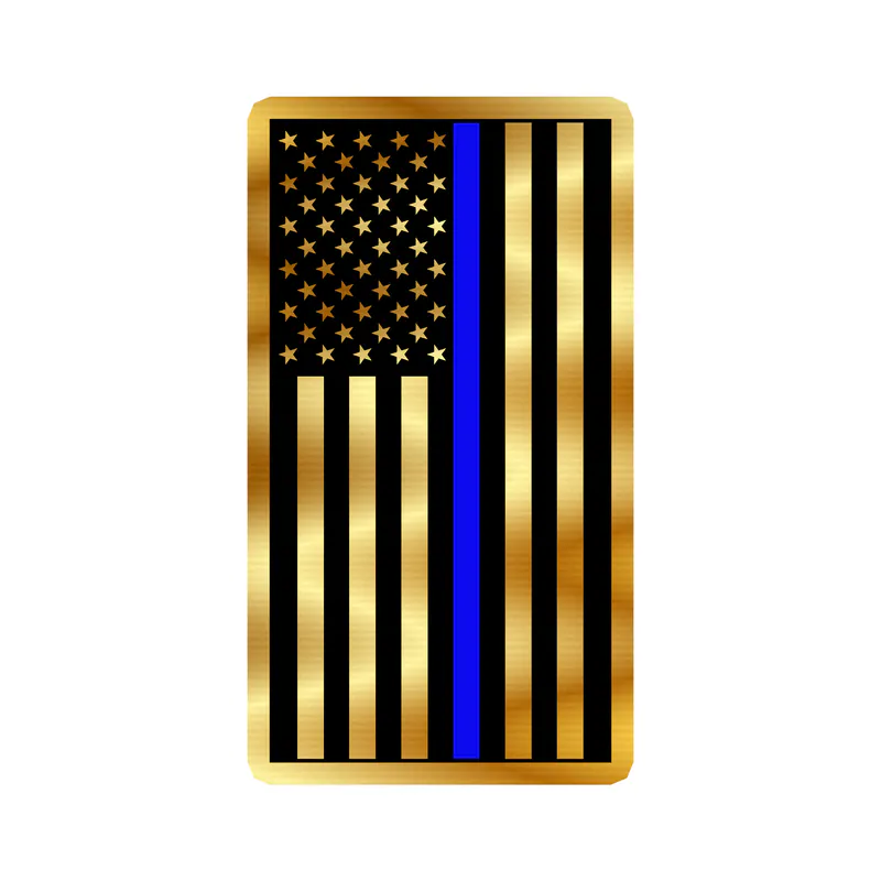Blue Line American Flag Gold Chrome Vinyl Decal - custom size