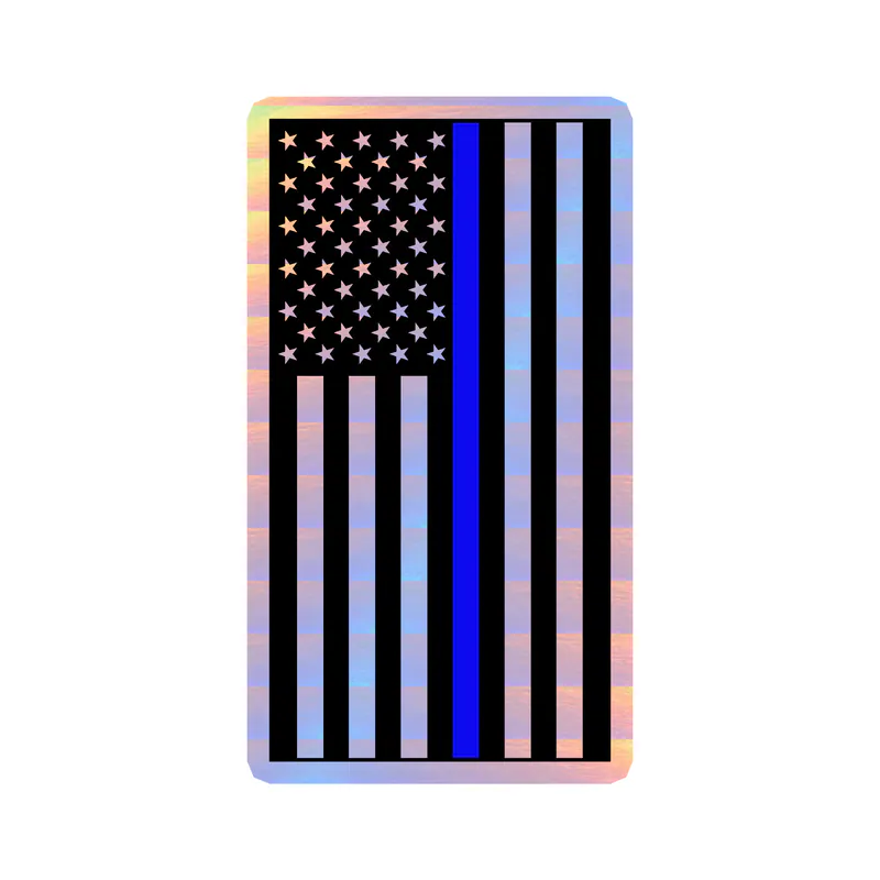 Blue Line American Flag Holographic Vinyl Decal - custom size