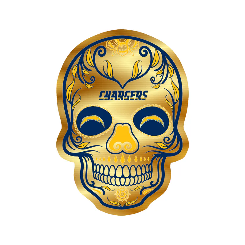 Los Angeles Chargers - Sugar Skull - Gold Chrome Vinyl Sticker - Custom Size