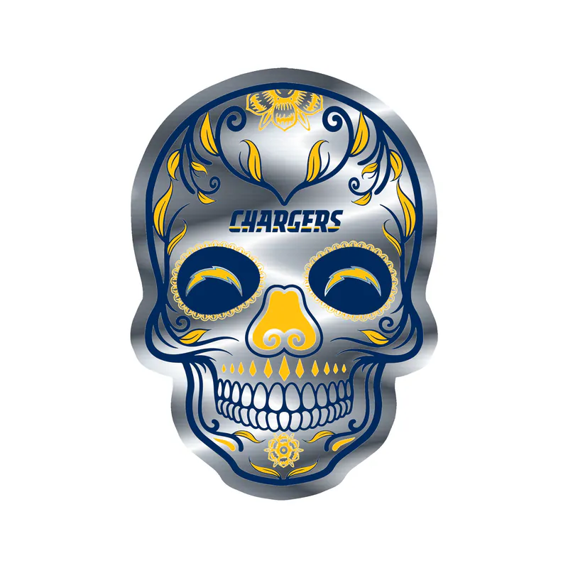 Los Angeles Chargers - Sugar Skull - Silver Chrome Vinyl Sticker - Custom Size