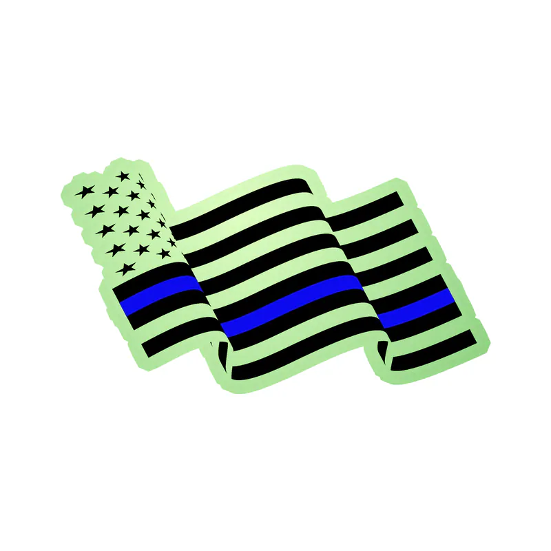 Waving Blue Line American Flag - Glow in the Dark Vinyl Decal - custom size