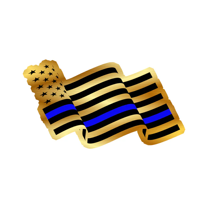 Waving Blue Line American Flag - Gold Chrome Vinyl Decal - custom size