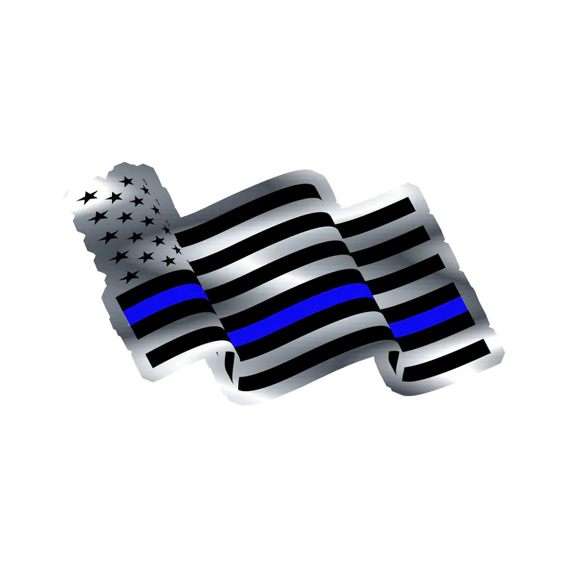 Waving Blue Line American Flag - Silver Chrome Vinyl Decal - custom size