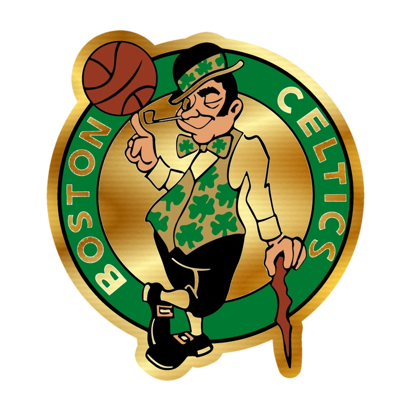 Boston Celtics - Circle With Leprechaun In Middle - Gold Chrome Vinyl Sticker - Custom Size