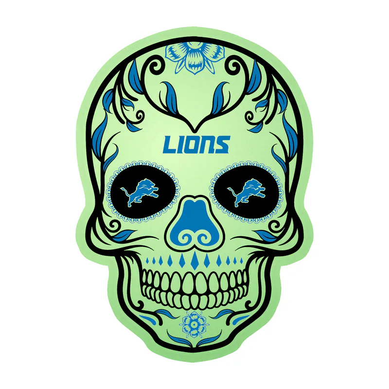 Detroit Lions - Sugar Skull - Glow in the Dark Vinyl Sticker - Custom Size