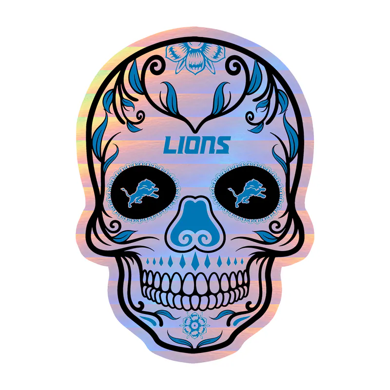 Detroit Lions - Sugar Skull - Holographic Vinyl Sticker - Custom Size
