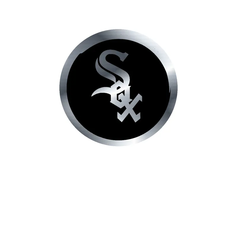 Chicago White Sox - Black Circle With White Sox - Silver Chrome Vinyl Sticker - Custom Size