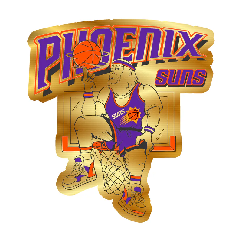 Phoenix Suns - Monkey with Basketball - Gold Chrome Vinyl Sticker - Custom Size
