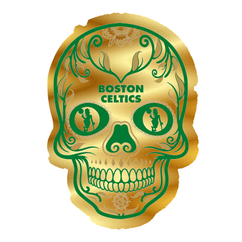 Boston Celtics - Sugar Skull - Gold Chrome Vinyl Sticker - Custom Size