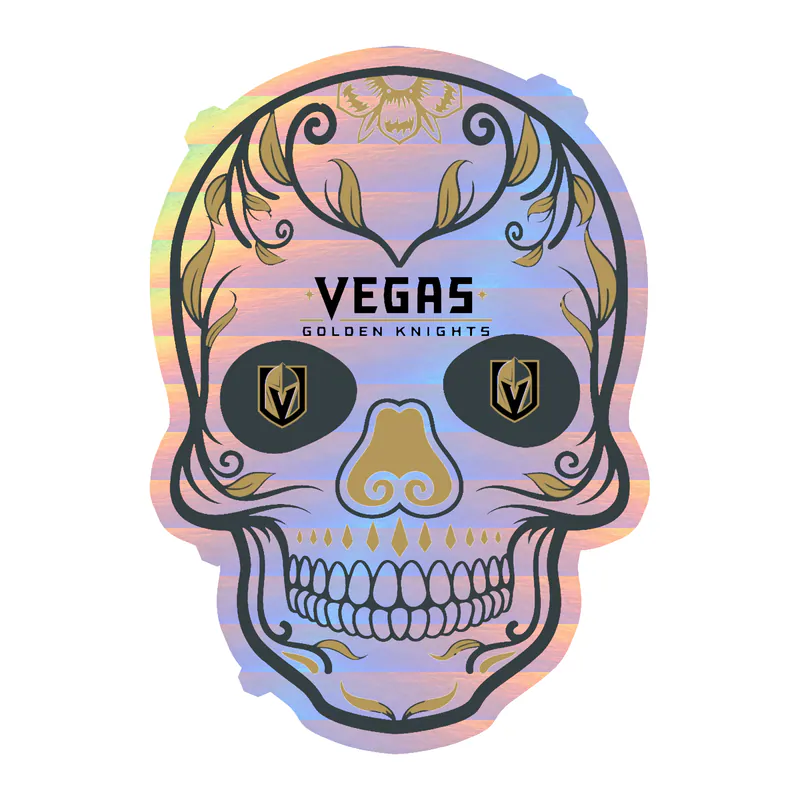 Vegas Golden Knights - Sugar Skull - Holographic Vinyl Sticker - Custom Size