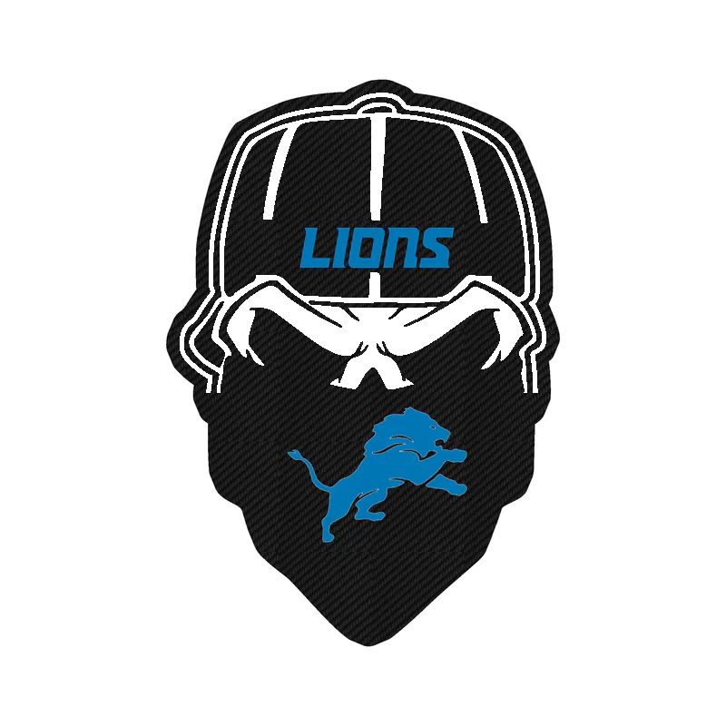 Detroit Lions - Skull With Cap - Carbon Fiber Vinyl Sticker - Custom Size