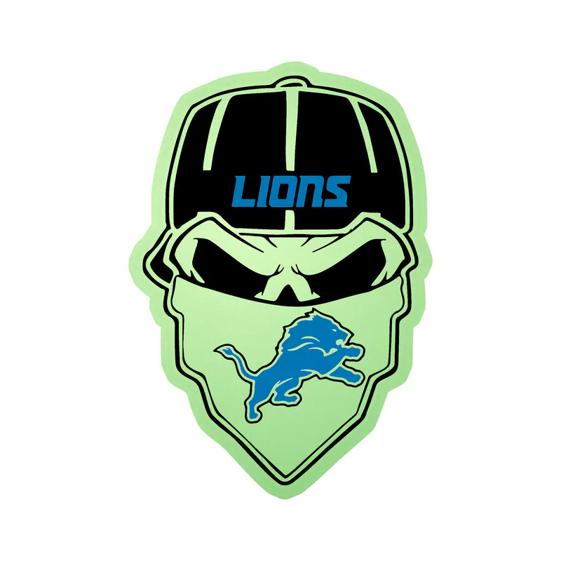 Detroit Lions - Skull With Cap - Glow in the Dark Vinyl Sticker - Custom Size