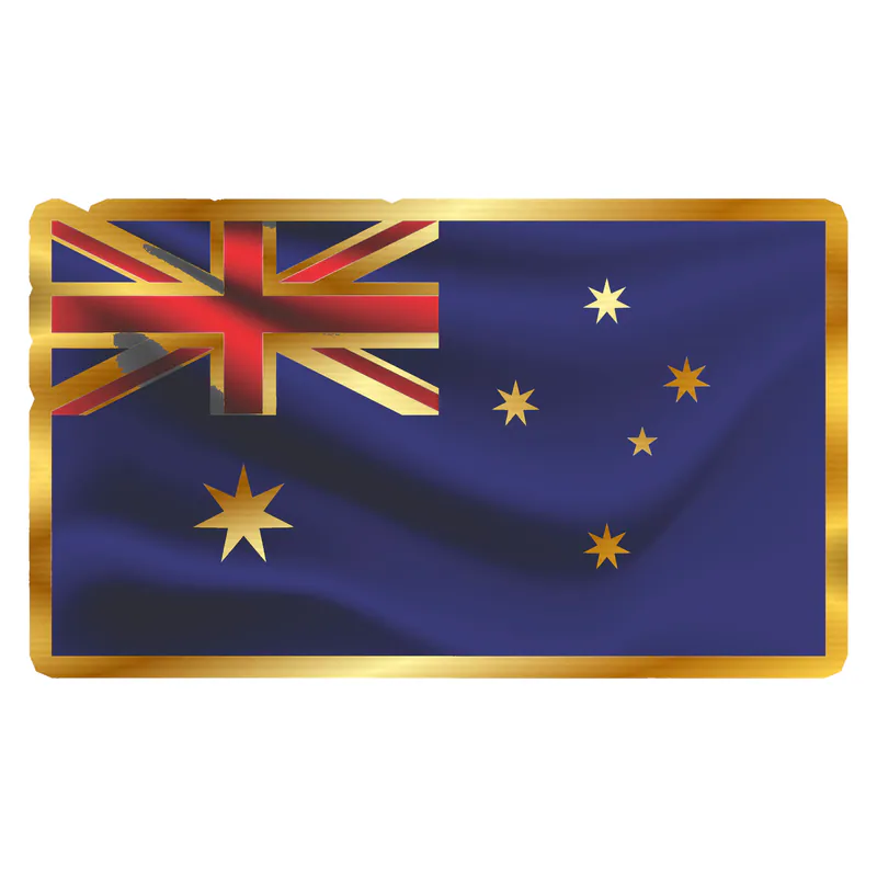 Australia Flag Waving Gold Chrome Vinyl Decal - Custom Size