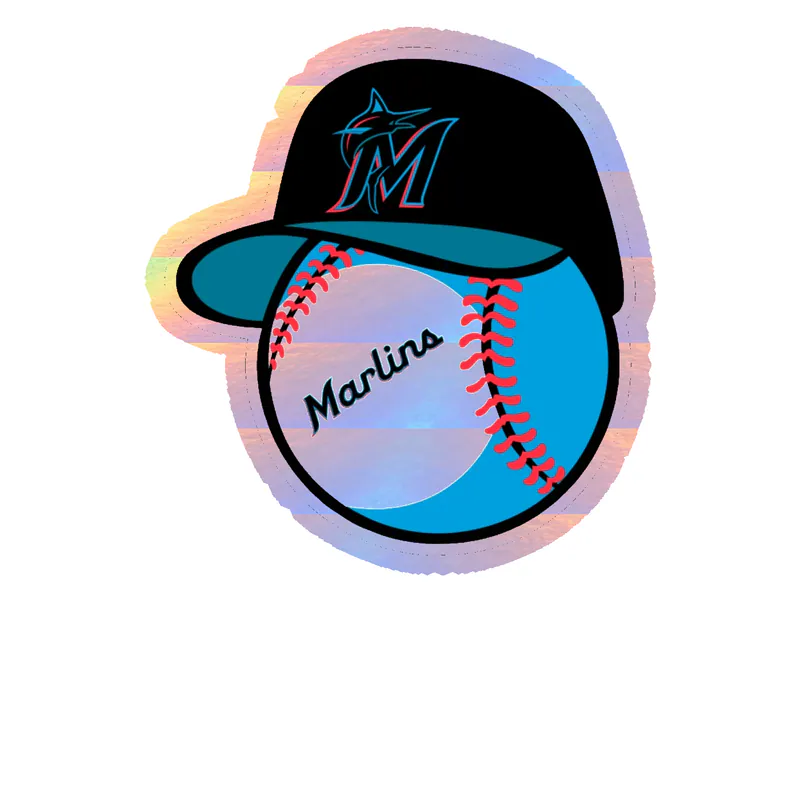 Miami Marlins - Baseball With Hat - Holographic Vinyl Sticker - Custom Size
