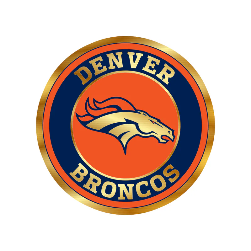 Denver Broncos - Circle With Blue - Gold Chrome Vinyl Sticker - Custom Size