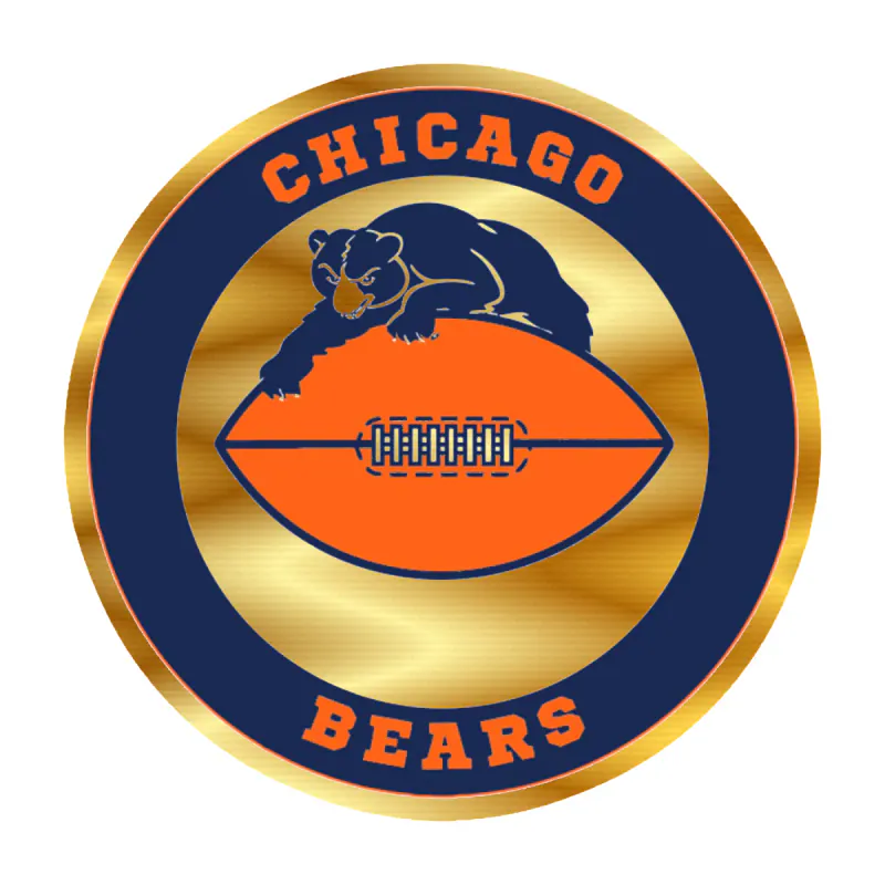 Chicago Bears - Circle Football with Bear - Gold Chrome Vinyl Sticker - Custom Size
