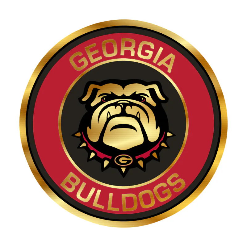 Georgia Bulldogs - Red Circle with Bulldog - Gold Chrome Vinyl Decal - Custom Size