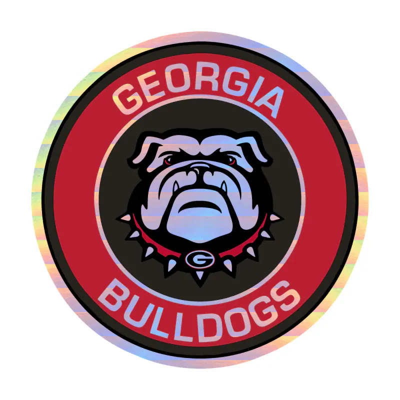 Georgia Bulldogs - Red Circle with Bulldog - Holographic Vinyl Decal - Custom Size