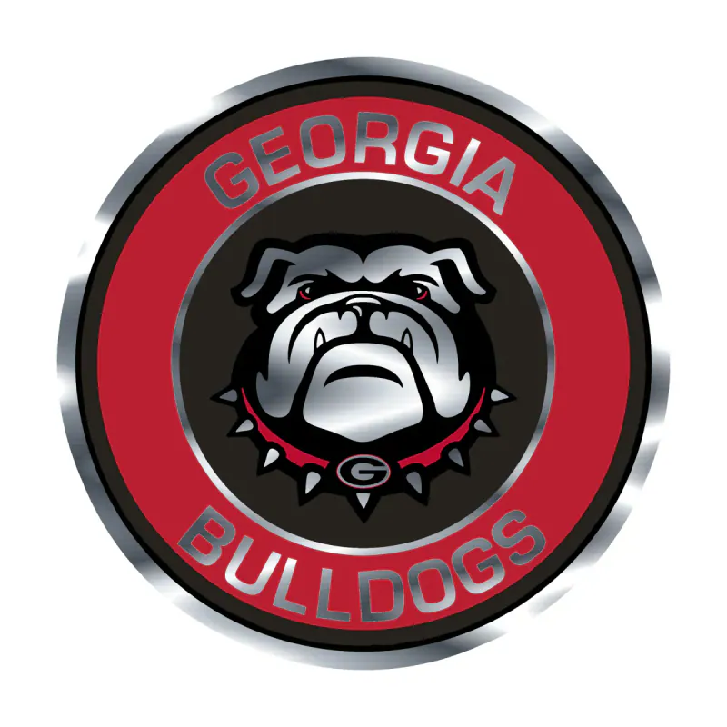 Georgia Bulldogs - Red Circle with Bulldog - Silver Chrome Vinyl Decal - Custom Size