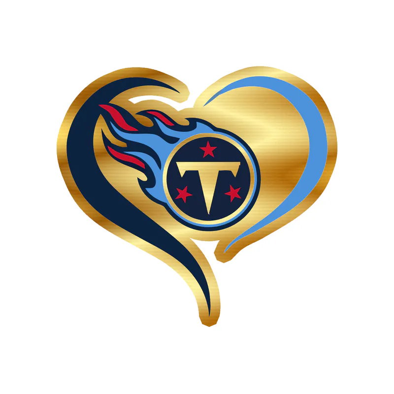 Tennessee Titans - Heart - Gold Chrome Vinyl Sticker - Custom Size